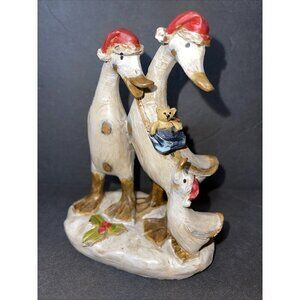 Holiday Duck Family Christmas Figurine Santa Hat Resin Rustic Tii Collections